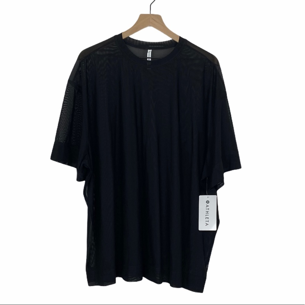 NWT Athleta Mesh Oversized Yoga Tee in Black 2X